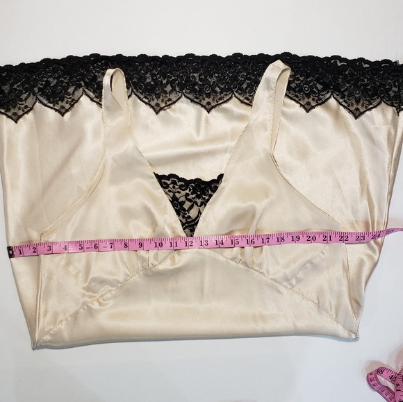 Champagne Satin Feel Nightie Gown Slip Lace Empire - Picture 4 of 8